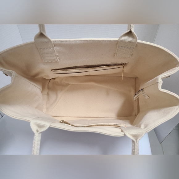 OSCAR DE LA RENTA Ivory & Beige Floral Canvas Tote Bag - Picture 8 of 16